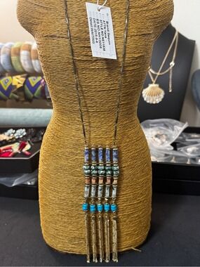 Layered Bead Tassel Necklace in Turquoise & Blue